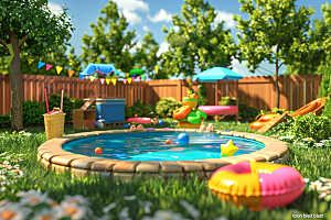 C4D泳池氛围夏日模型