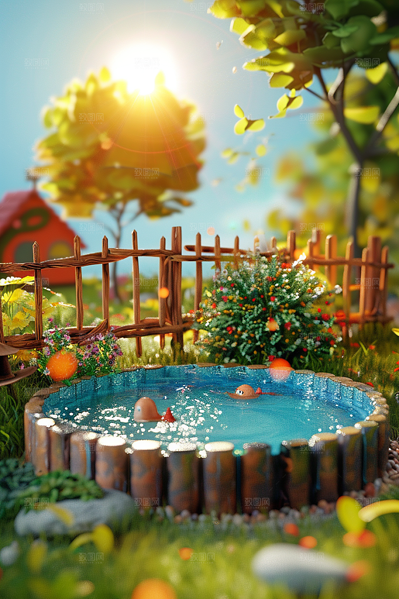C4D泳池氛围游泳模型