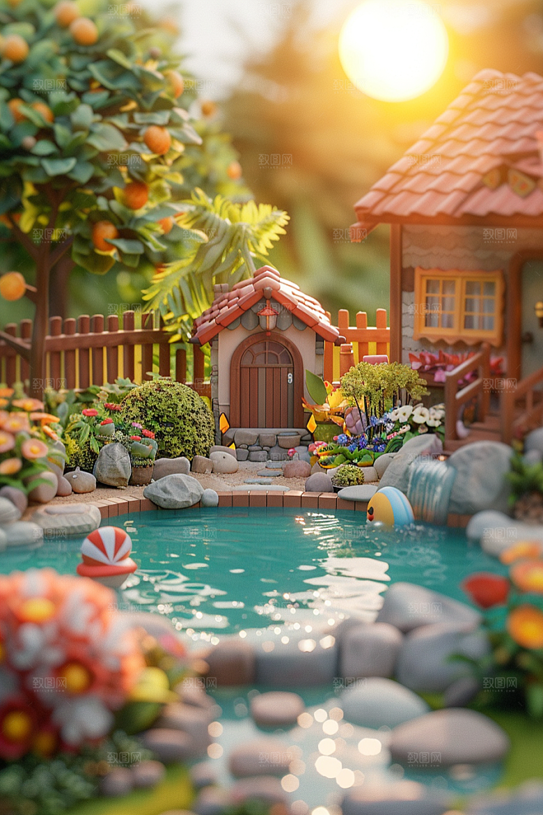 C4D泳池夏日立体模型