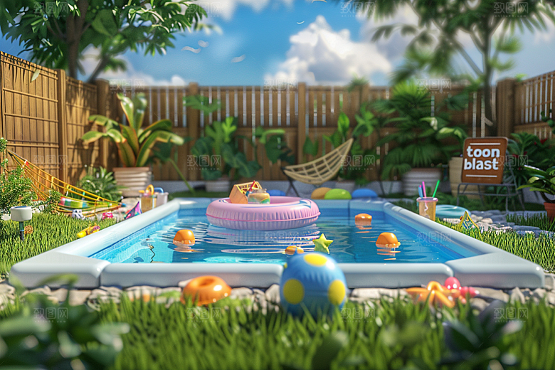 C4D泳池立体夏天模型