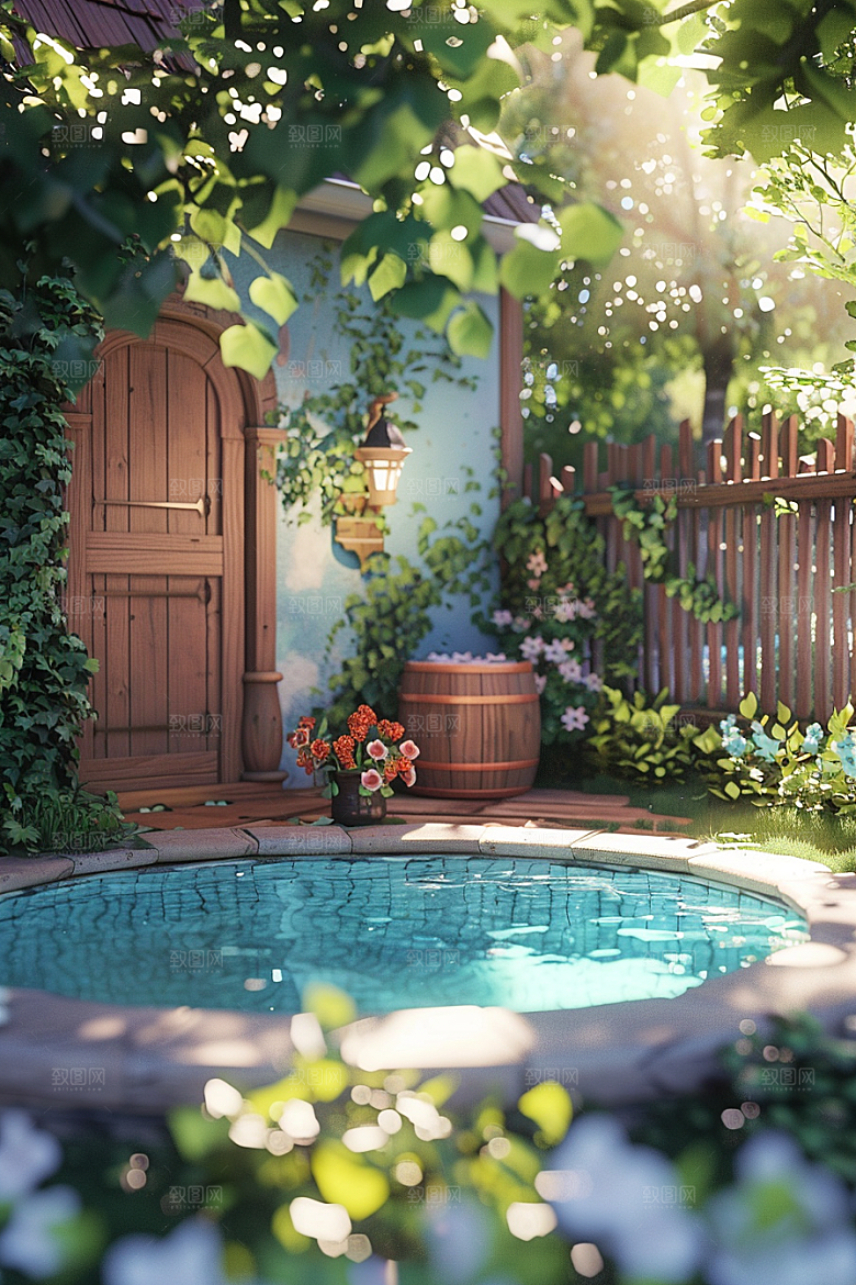 C4D泳池度假夏日模型
