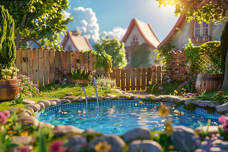 C4D泳池立体夏日模型