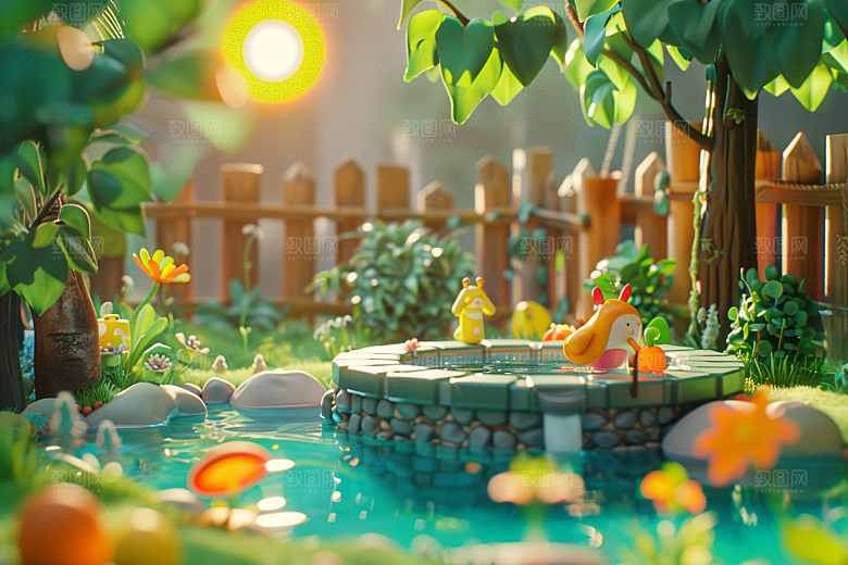 C4D泳池夏日立体模型