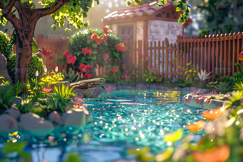 C4D泳池海岛旅游度假模型