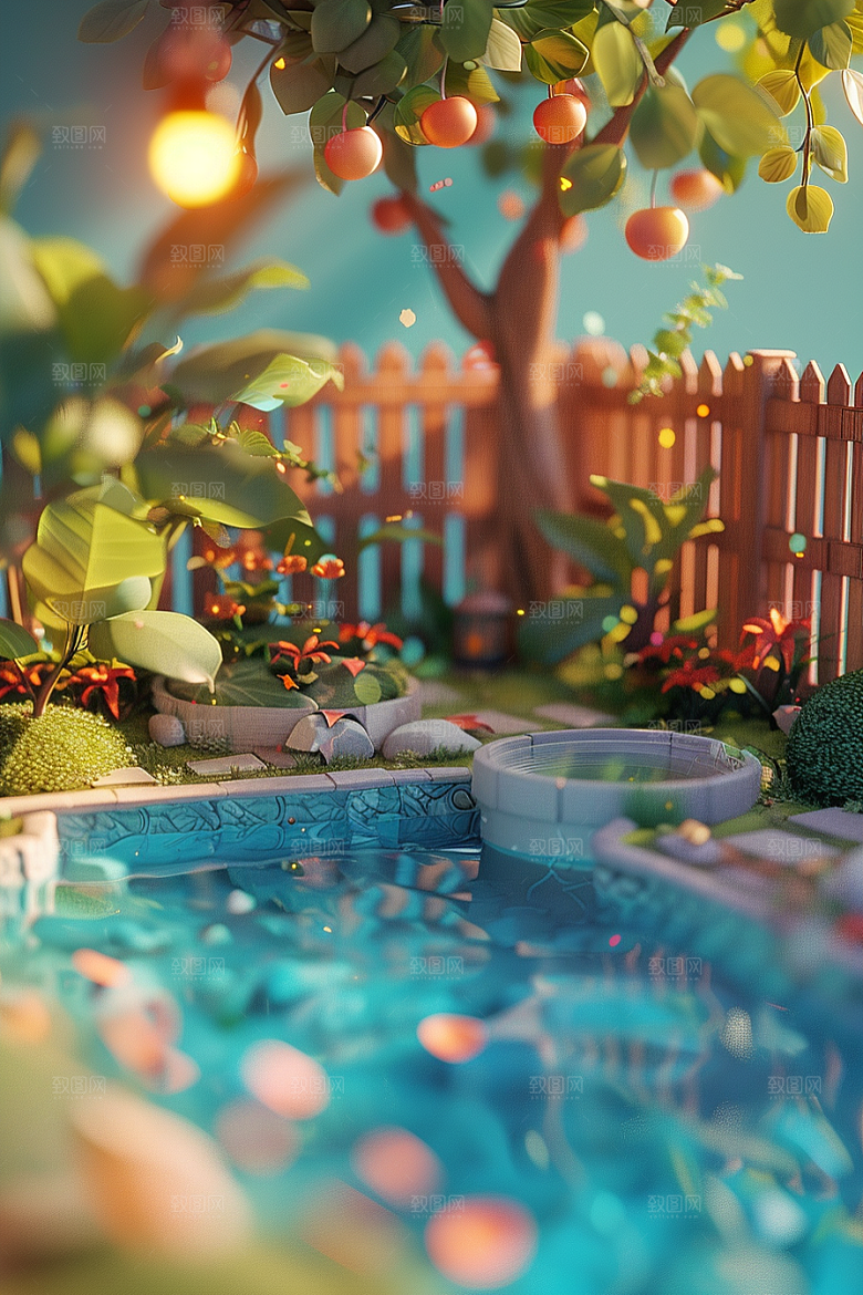 C4D泳池轰趴夏日模型
