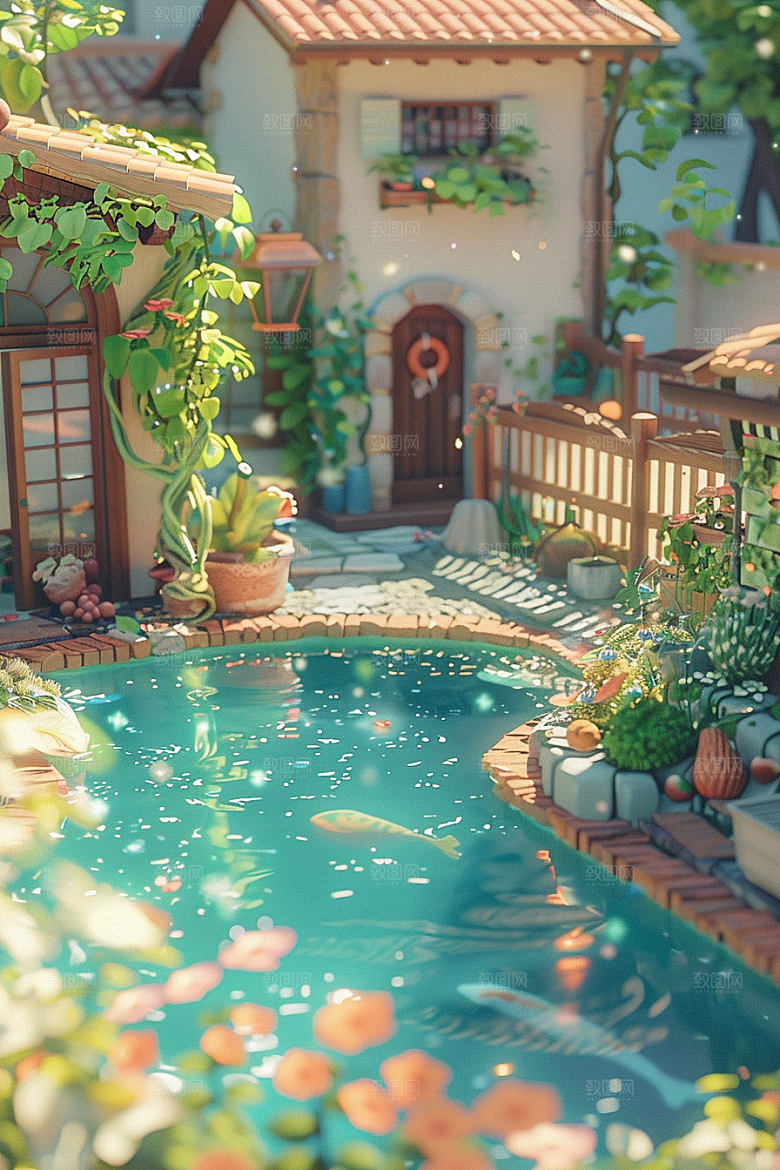 C4D泳池轰趴3D模型