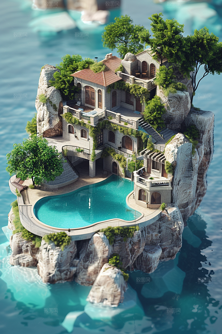 C4D泳池夏天立体模型