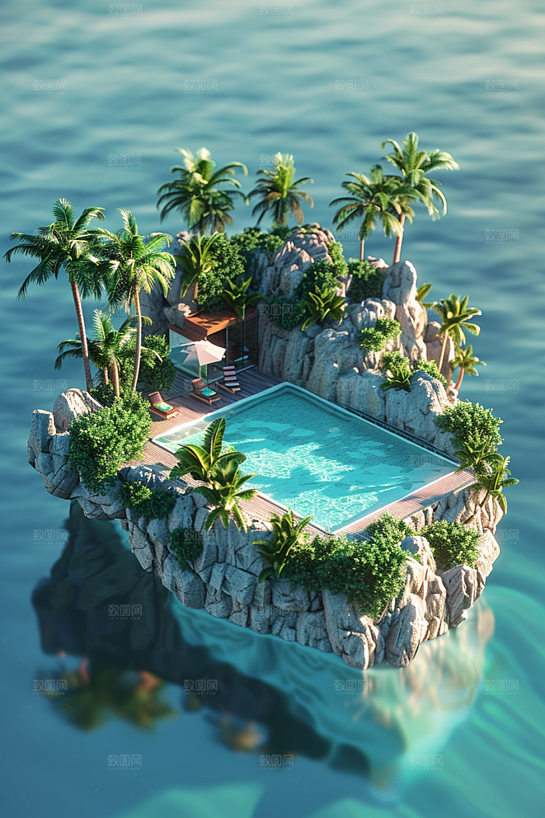 C4D泳池氛围立体模型
