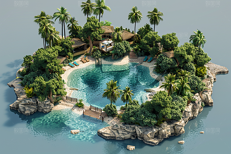 C4D泳池立体夏日模型
