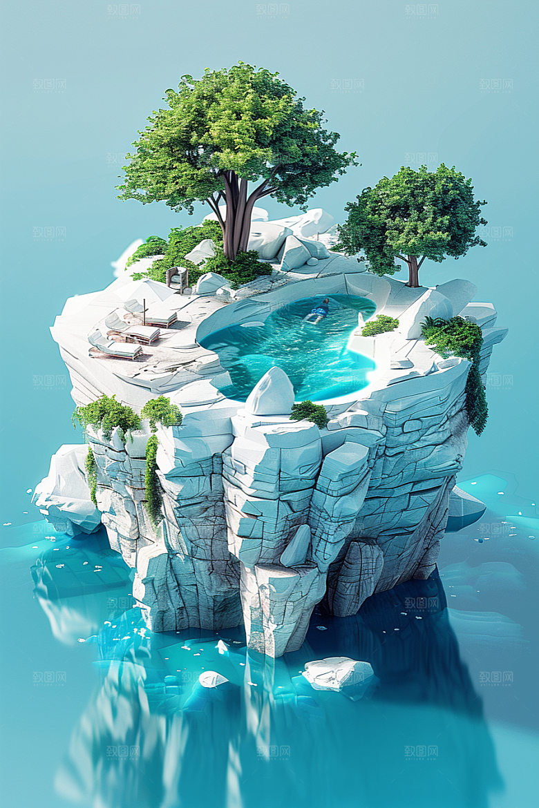 C4D泳池轰趴海岛旅游模型