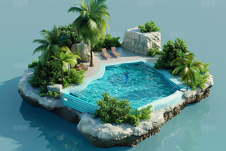 C4D泳池游泳氛围模型