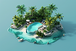 C4D泳池度假村游泳模型