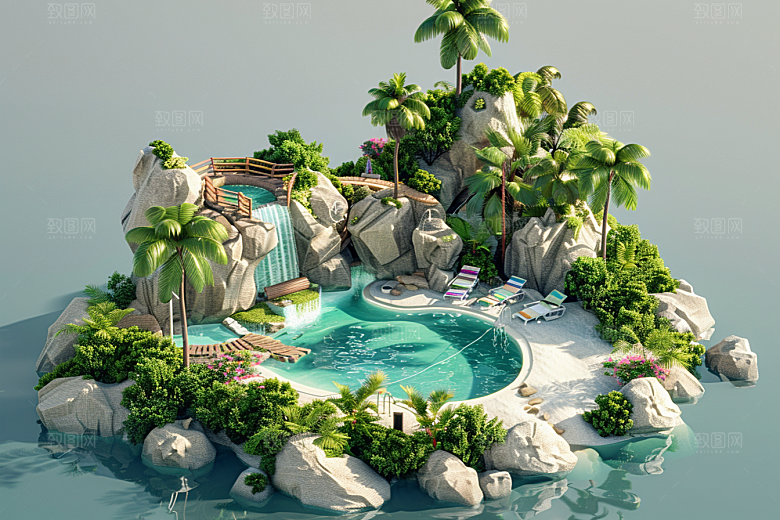 C4D泳池3D立体模型