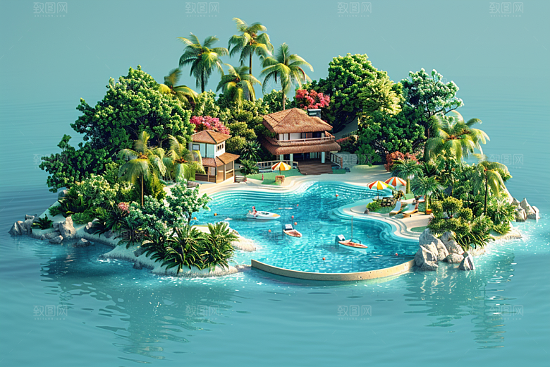 C4D泳池3D夏天模型