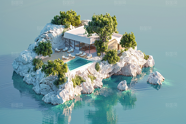 C4D泳池氛围夏天模型