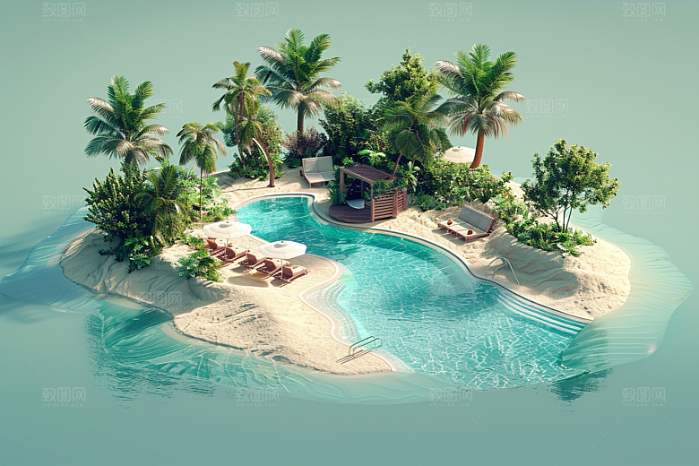 C4D泳池高清夏日模型