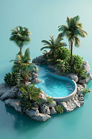 C4D泳池度假村水上乐园模型