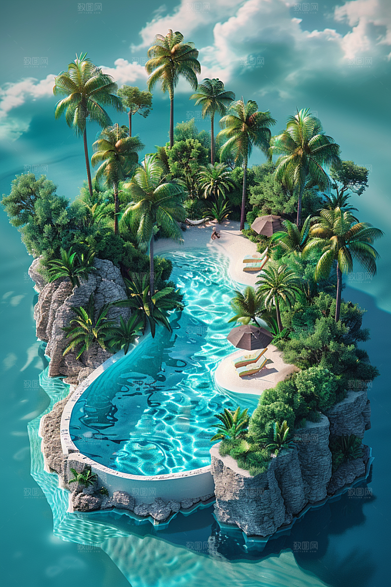 C4D泳池夏日立体模型