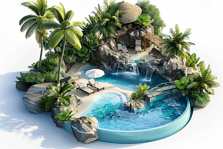 C4D泳池夏日水上乐园模型