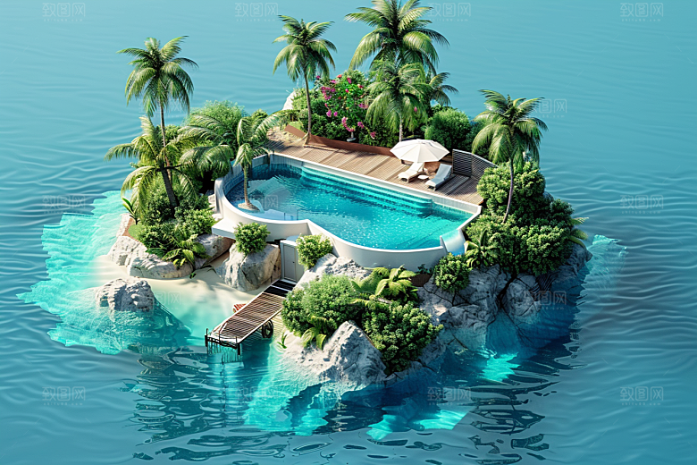 C4D泳池度假游泳模型