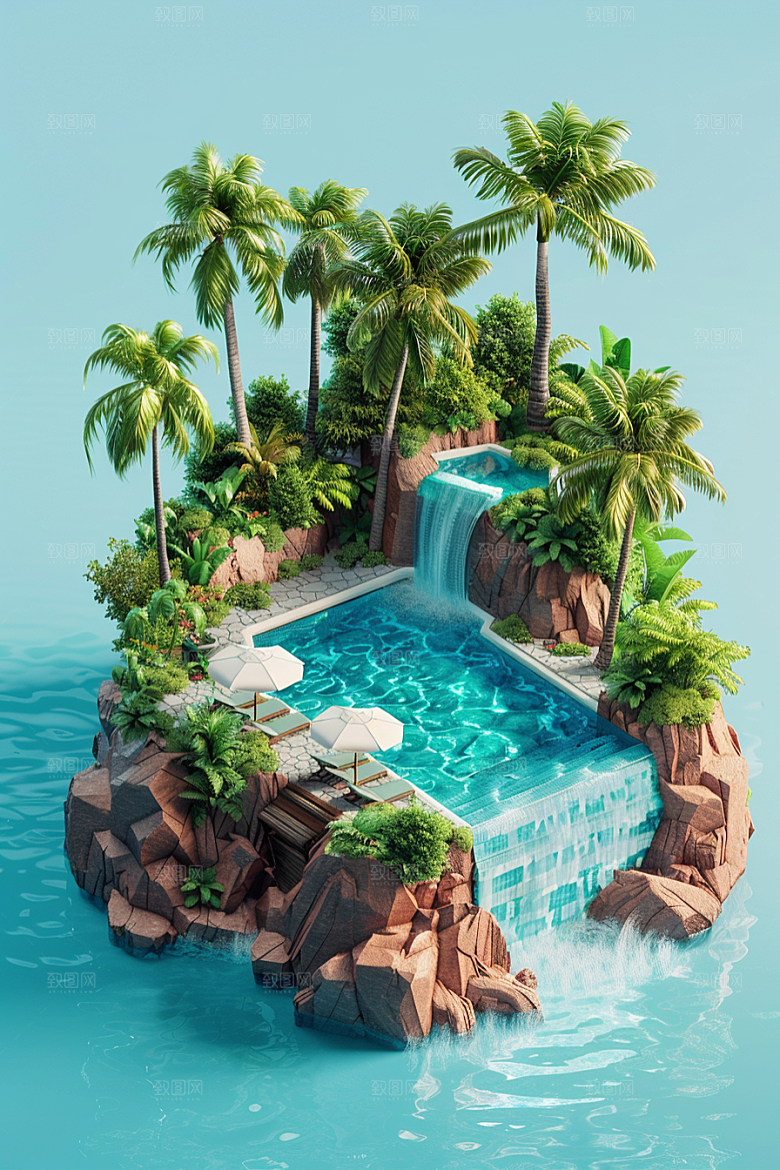 C4D泳池立体别墅模型