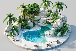 C4D泳池夏日3D模型