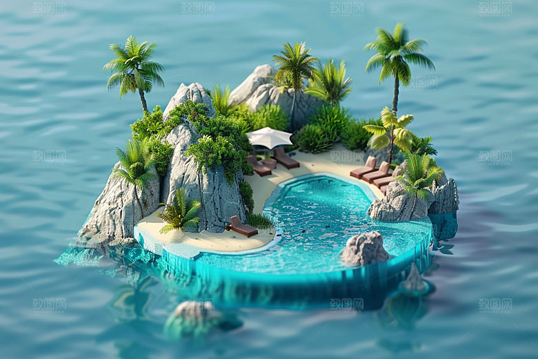 C4D泳池氛围高清模型
