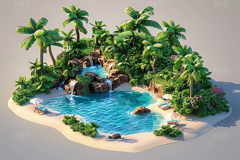 C4D泳池3D薄荷色模型
