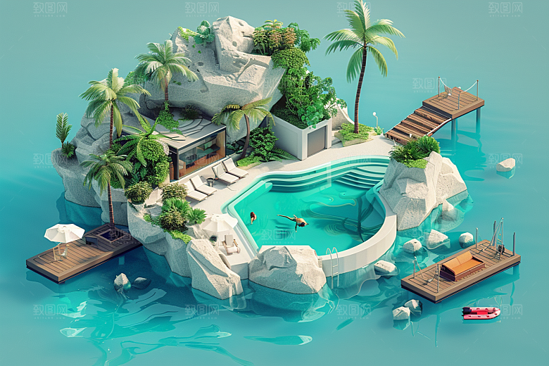 C4D泳池立体3D模型