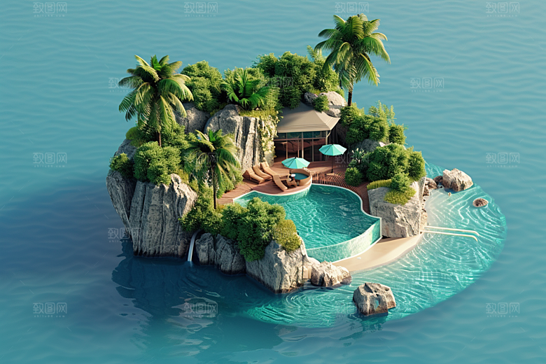 C4D泳池夏天氛围模型