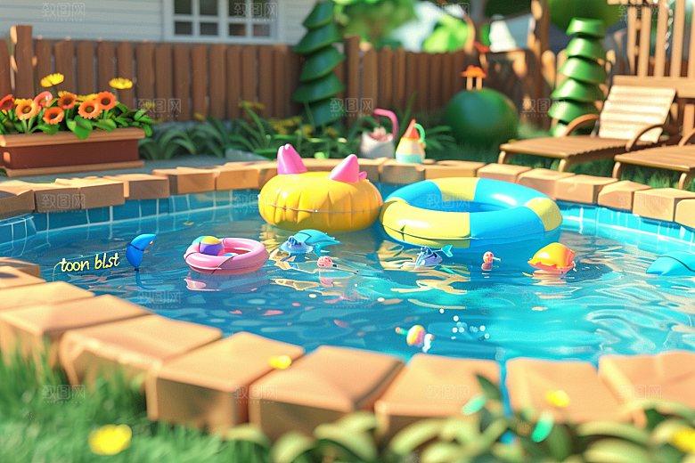 C4D泳池轰趴高清模型