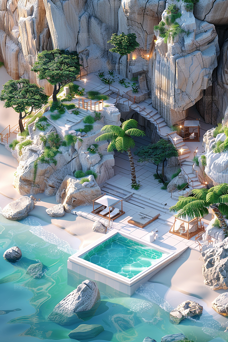 C4D泳池夏日立体模型