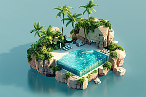 C4D泳池3D氛围模型