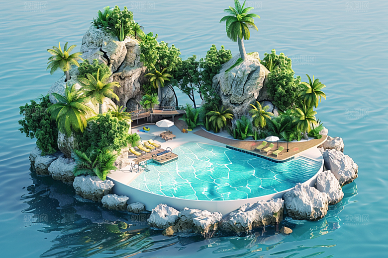 C4D泳池3D氛围模型