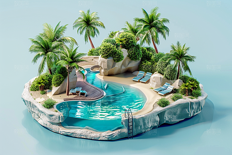 C4D泳池夏日3D模型