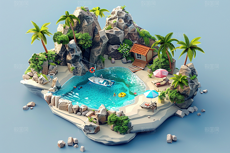 C4D泳池夏日3D模型