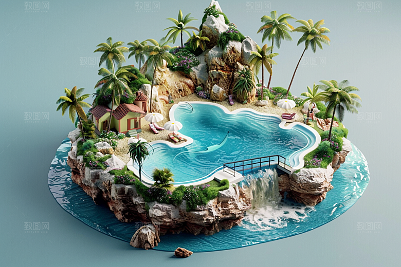 C4D泳池立体3D模型