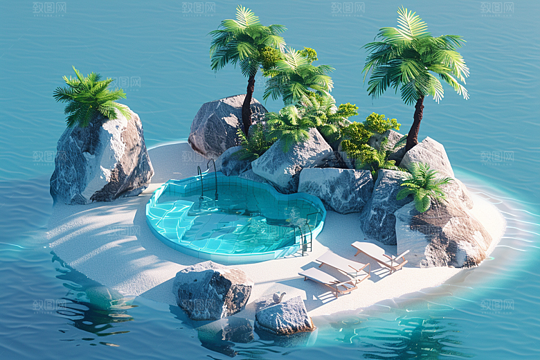 C4D泳池夏天高清模型