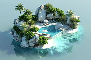 C4D泳池氛围轰趴模型