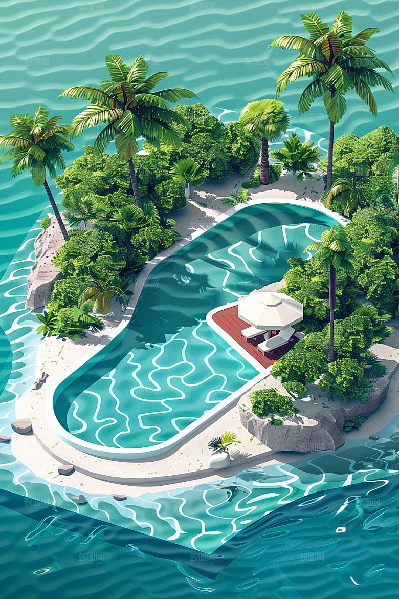 C4D泳池别墅度假模型