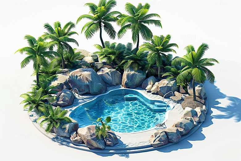 C4D泳池3D夏天模型
