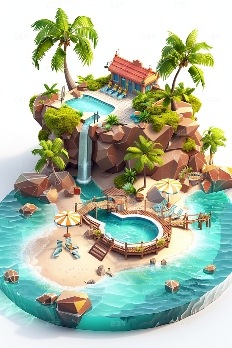 C4D泳池水上乐园高清模型