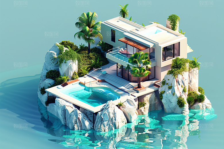 C4D泳池水上乐园3D模型