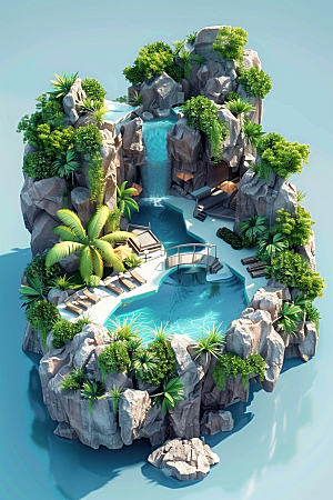C4D泳池3D水上乐园模型