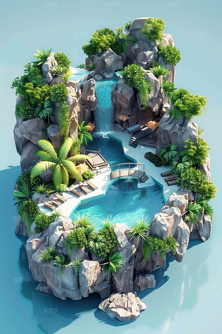 C4D泳池3D水上乐园模型