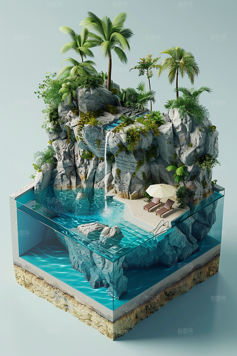 C4D泳池氛围夏天模型