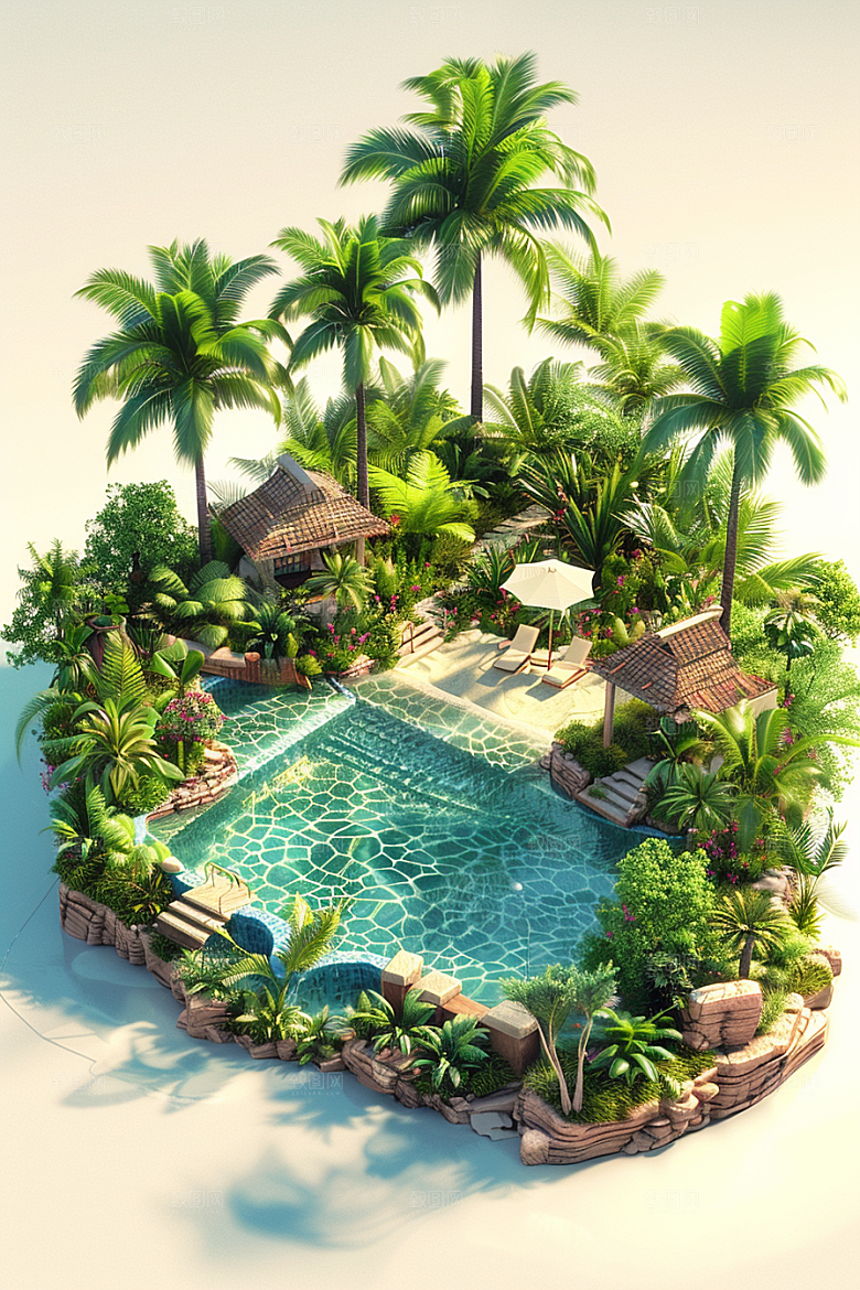 C4D泳池氛围夏天模型