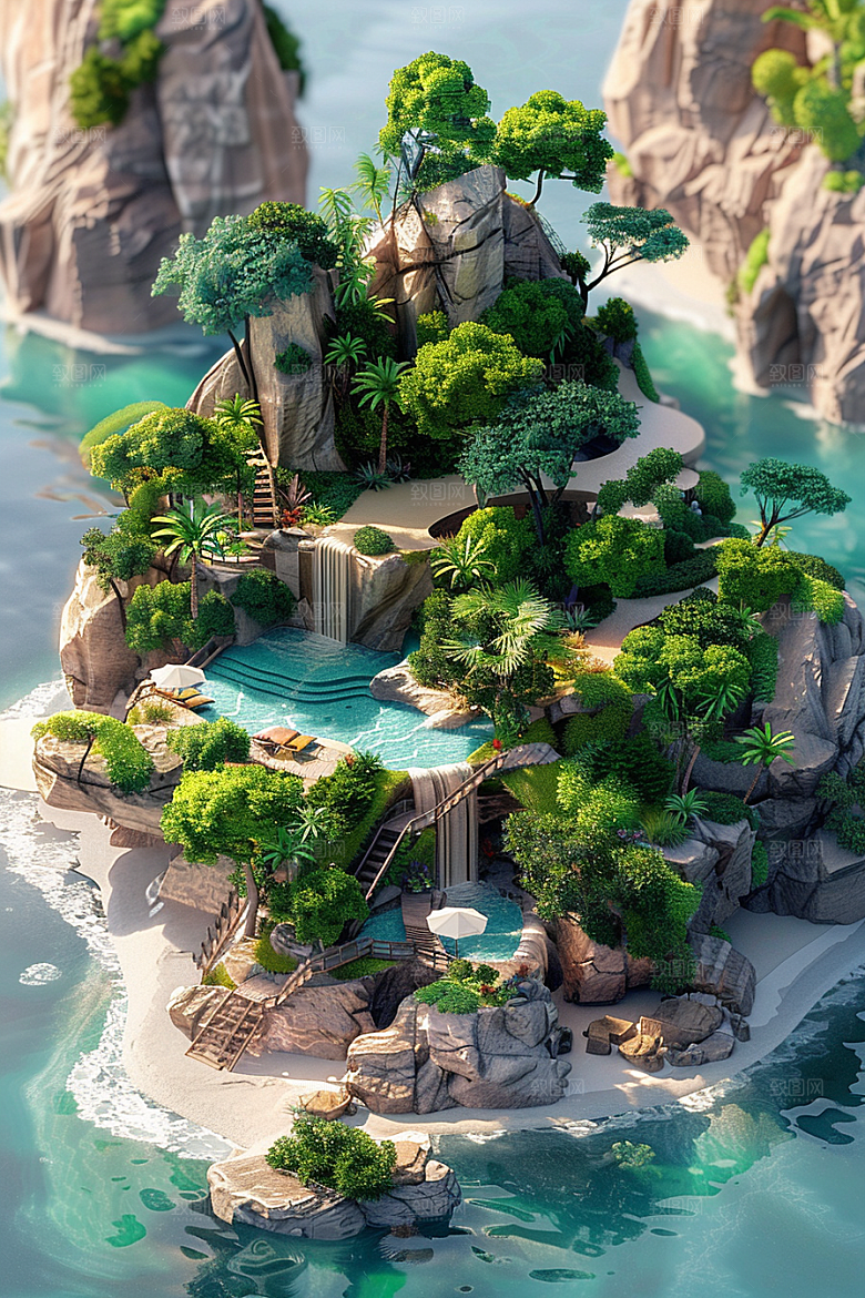 C4D泳池立体夏日模型