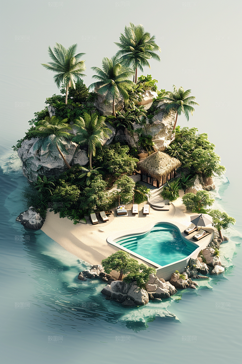 C4D泳池别墅夏天模型