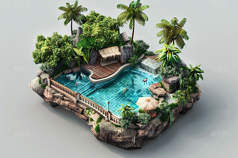 C4D泳池氛围游泳模型